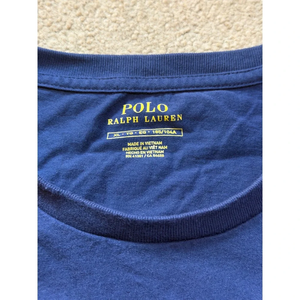 Polo Ralph Lauren Mens XL Navy Blue American Flag Patch T-Shirt Distressed RL